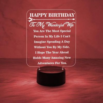 Happy Birthday to My Wonderful Wife Gift Led Lamp | 7 Color Changing Light with On/Off Touch Button |